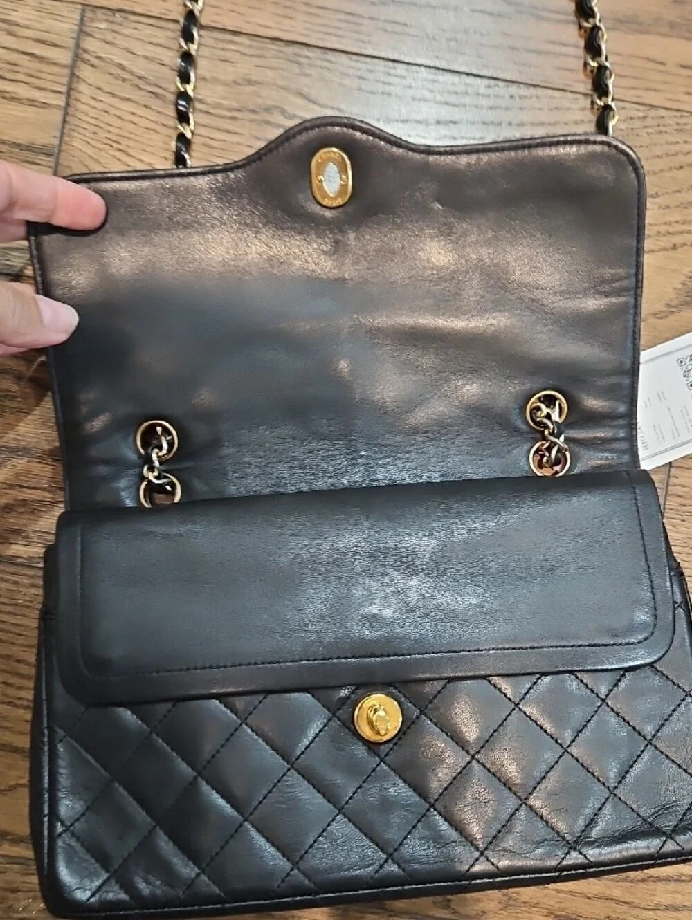Vintage CHANEL Black Quilted Leather Shoulder Bag with Gold And SilveCC Hardware